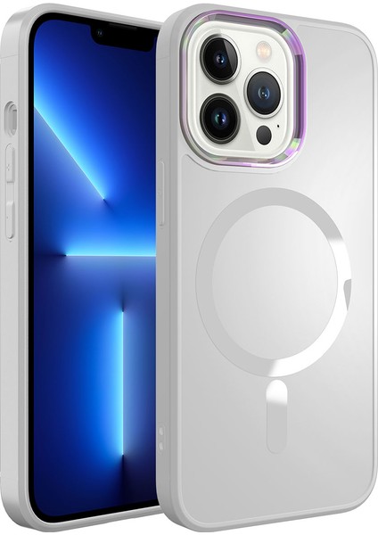 iPhone 12 Pro Max - Uyumlu Magsafe Wireless Şarj Özellikli Appfube Stil Kapak-Beyaz