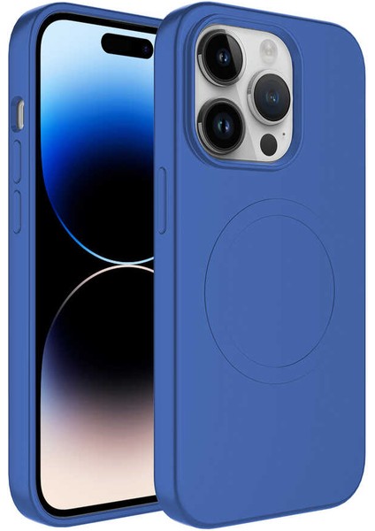 iPhone 14 Pro Max - Uyumlu Magsafe Wireless Şarj Özellikli Pastel Renk Silikon Appfube Plas Kapak-Mavi