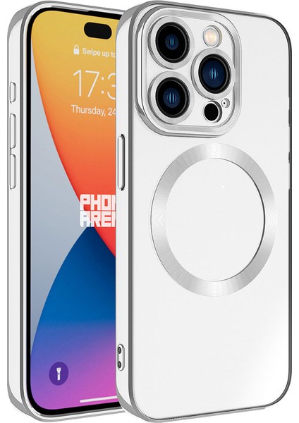 iPhone 15 Pro Max - Uyumlu Magsafe Wireless Şarj Özellikli Appfube Setro Silikon-Gümüş