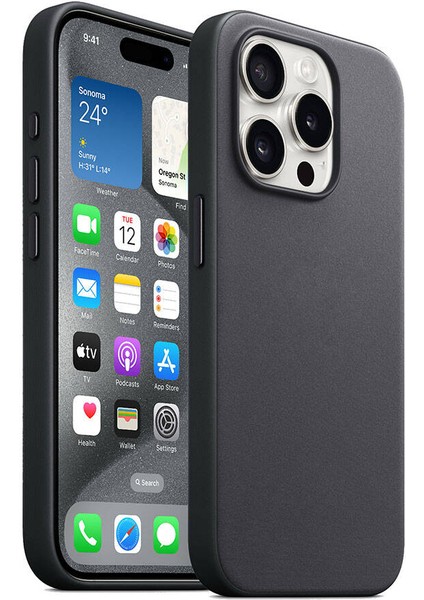 iPhone 15 Pro Max - Uyumlu Appfube Magsafe Şarj Özellikli Mikro Fiber Optimal Kapak-Siyah