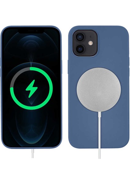 iPhone 12 Mini - Uyumlu Appfube Silksafe Wireless Kapak-Mavi