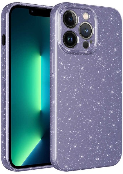 iPhone 12 Pro Max - Uyumlu Kamera Korumalı Simli Lüks Appfube Koton Kapak-Mor