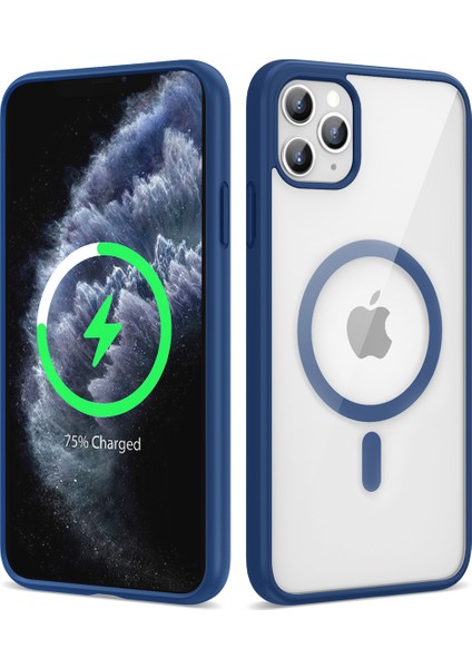 iPhone 11 Pro Max - Uyumlu Magsafe Wireless Şarj Özellikli Silikon Appfube Ege Kapak-Mavi