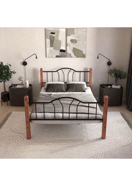 Pasifik Çift Kişilik Ferforje Ahşap Metal Karyola 160x200 Siyah fiyatları