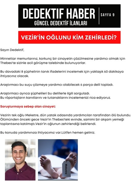 Antik Mısır Davası -Dedektif Oyunu - Cinayet Çözme ve Katili Bulma Oyunu - Dedektiflik Kutu Oyunu