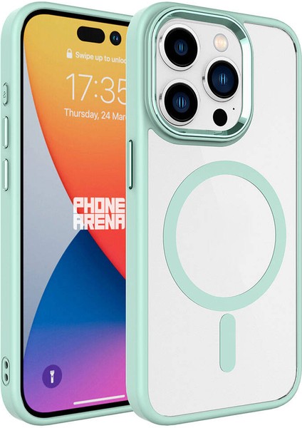 iPhone 15 Pro Max - Uyumlu Wireless Şarj Özellikli Appfube Krom Magsafe Silikon Kapak-Yeşil