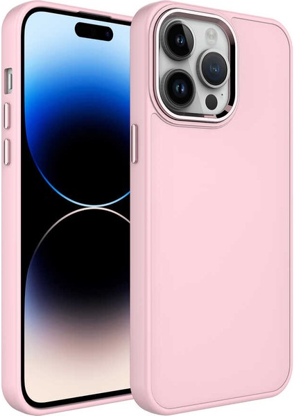 iPhone 14 Pro Max - Uyumlu Metal Çerçeve ve Buton Tasarımlı Silikon Appfube Luna Kapak-Pembe