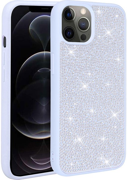 iPhone 14 Pro Max - Uyumlu Parlak Taşlı Tasarım Appfube Ston Kapak-Mavi Açık