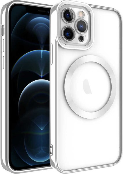 iPhone 12 Pro Max - Uyumlu Magsafe Wireless Şarj Özellikli Appfube Setro Silikon-Gümüş