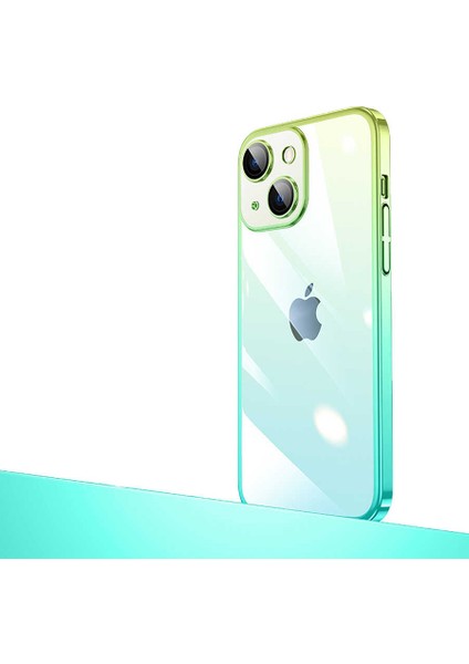 iPhone 14 Plus - Uyumlu Parlak Renk Geçişli Kamera Korumalı Appfube Senkron Kapak-Yeşil-Mavi