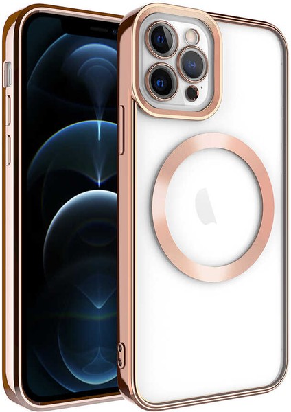 iPhone 12 Pro Max - Uyumlu Magsafe Wireless Şarj Özellikli Appfube Setro Silikon-Rose Gold