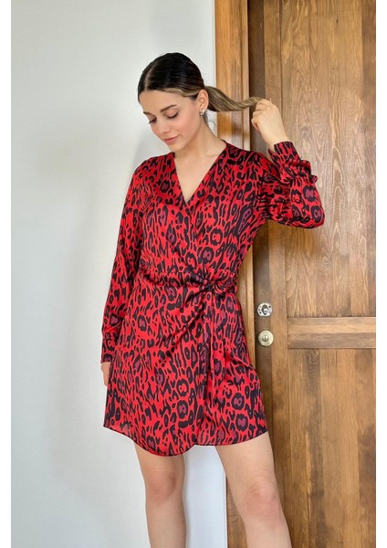 Leopar Desenli Saten Elbise fiyatları