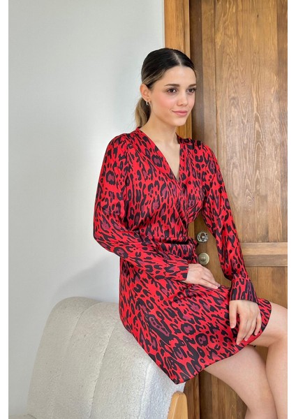 Leopar Desenli Saten Elbise modelleri