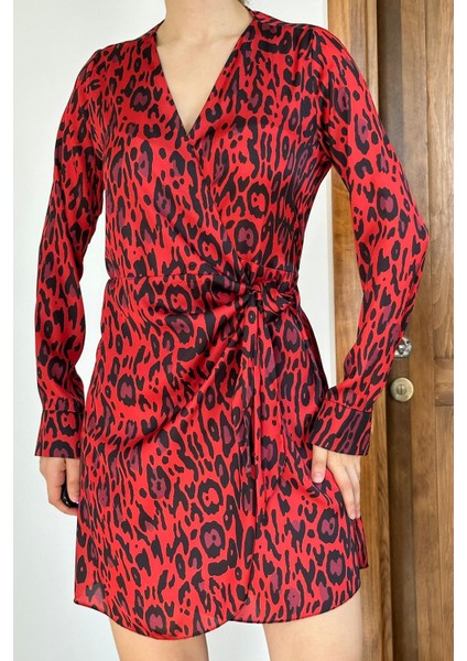 Leopar Desenli Saten Elbise fırsatları