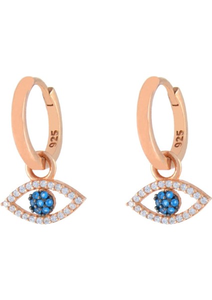 925 Ayar Gümüş Mavi Taş Detay Göz Küpe