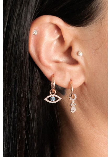 925 Ayar Gümüş Mavi Taş Detay Göz Küpe modelleri