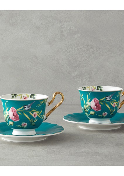 Vanilla New Bone China 4 Parça 2 Kişilik Çay Fincanı Takımı Turkuaz