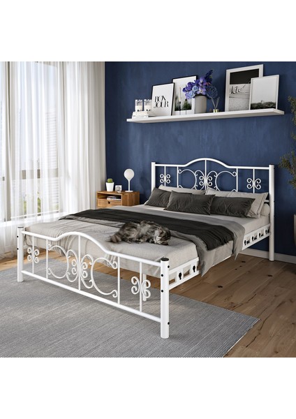 Pero Çift Kişilik Ferforje Metal Karyola 140x190 Beyaz