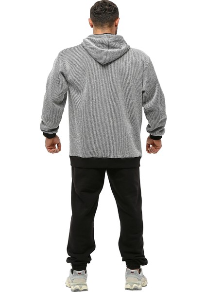 Oversize Kapşonlu Spor Ceket Dokulu Eşofman Üstü Bgsm 3643 fiyatları