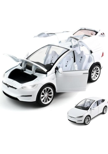 Çinko Alaşım Tesla Model x Araba Modeli, 1:24 Ölçekli Simülasyon Döküm Araba Modeli Geri Çekin Döküm Oyuncak Araba, Mini Araçlar Bebekler Çocuklar Için Işıklar ve Müzikli Oyuncakla (Yurt Dışından)