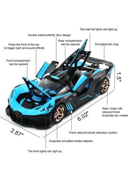 Döküm Oyuncak Araba Bugatti Bolide Spor Araba Modeli, Çinko Alaşım Simülasyon Döküm Geri Çekin Araçlar, 1:32 Ölçekli Mini Elektronik Süper Araba Oyuncakları Bebekler Çocuklar Için (Yurt Dışından) fiyatları
