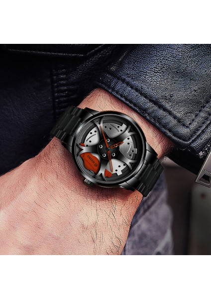 Izle Erkek Moda Spor Kişiselleştirilmiş Yarış Direksiyonu Siyah Çelik Kemer Örgü Kemer Kuvars Izle Erkek Modeli (Yurt Dışından)