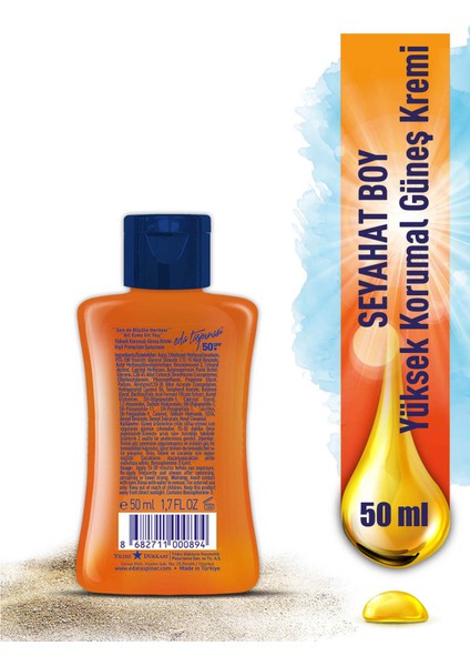 Mini Seyahat Boy 50 ml Yüksek Korumalı Güneş Kremi SPF50+