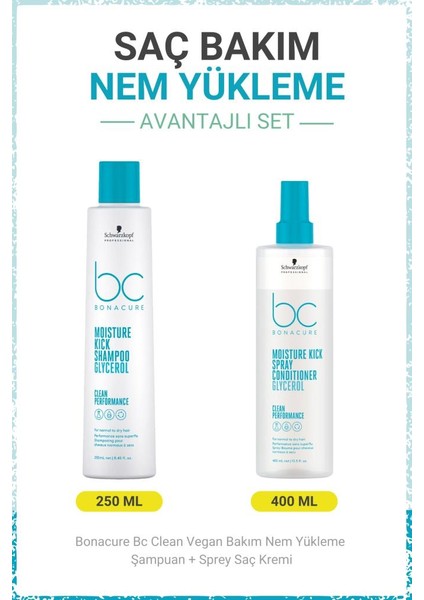 Schwarzkopf Bonacure Bc Clean Nem Yükleme Şampuanı + Sprey Saç Kremi - Kuru ve Kıvırcık Saçlar Için