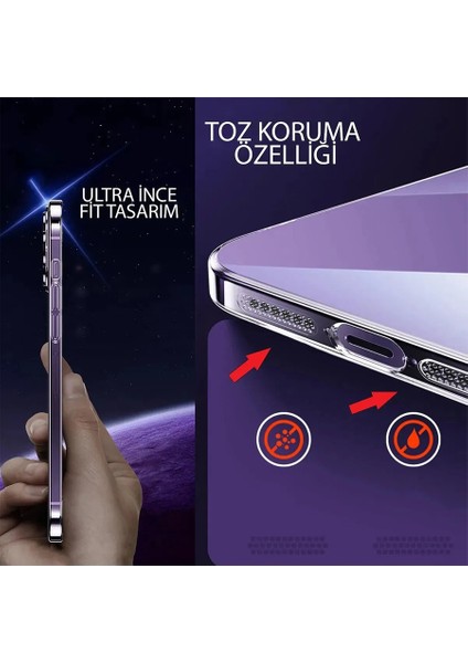 iPhone 15 Pro Max Kılıf Sararmaz Şeffaf Sert Pc Ultra Ince Kamera Lens ve Hoparlör Toz Korumalı