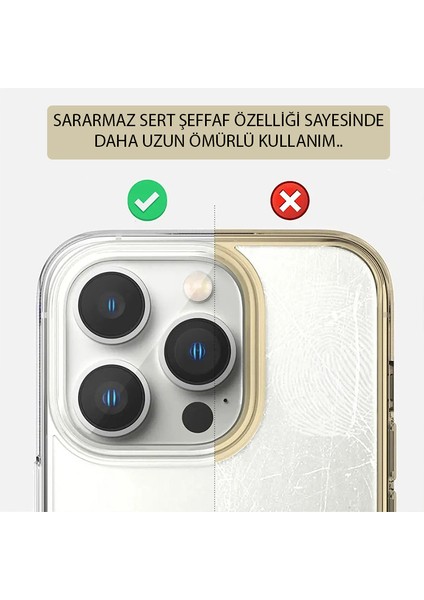 iPhone 15 Pro Max Kılıf Sararmaz Şeffaf Sert Pc Ultra Ince Kamera Lens ve Hoparlör Toz Korumalı