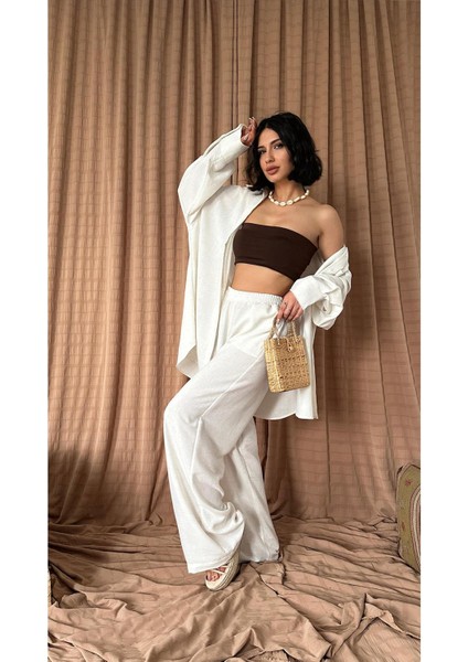 Rio Keten Bol Kesim Gömlek ve Pantolon Takım - Beyaz modelleri