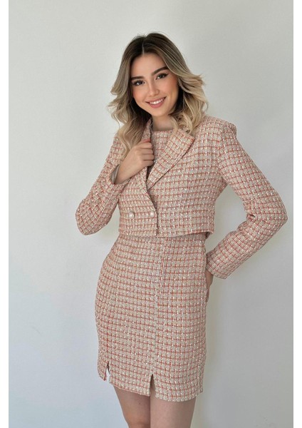 Düğmeli Ceket ve Elbise Takım - Oranj modelleri