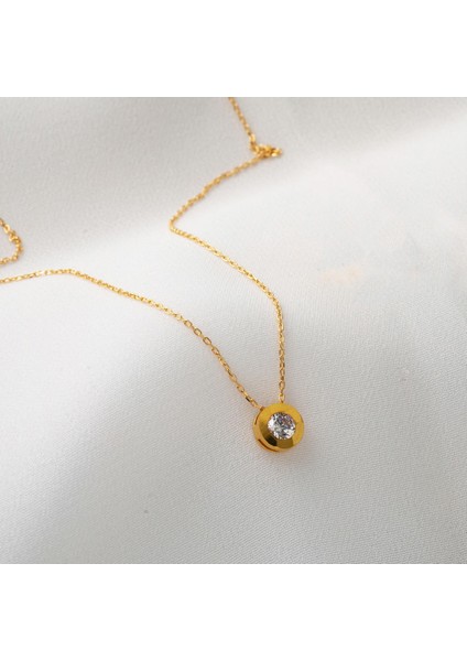Tek Taşlı Yuvarlak Tasarım 22 Ayar Altın Kolye modelleri