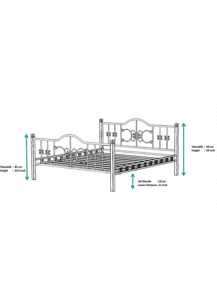 Yakamoz Tek Kişilik Ferforje Ahşap Metal Karyola 90x200 Siyah