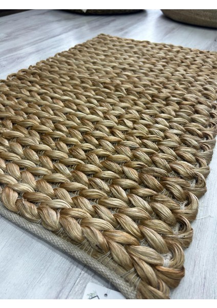 El Dokuma Örgü Natural Jüt Dekoratif Hasır Paspas Kilim Halı (50 x 80 Cm)