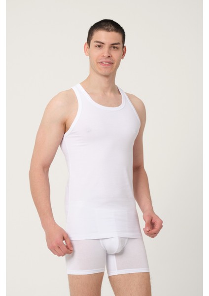 Erkek Pamuklu Süprem Penye Slim Fit Halter Yaka Sporcu Likralı Atlet 2'li - 1003