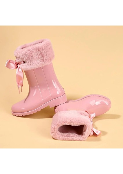 Campera Charol Velvet Kız Çocuk Su Geçirmez Yağmur Kar Çizmesi W10275 Siyah Pembe