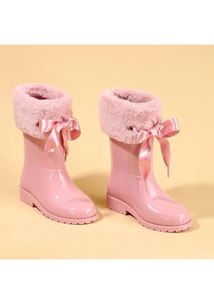 Campera Charol Velvet Kız Çocuk Su Geçirmez Yağmur Kar Çizmesi W10275 Siyah Pembe