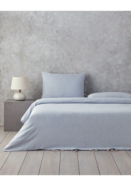 Comfy Plain Çift Kişilik Nevresim Takımı Mavi - Bej