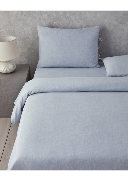 Comfy Plain Çift Kişilik Nevresim Takımı Mavi - Bej