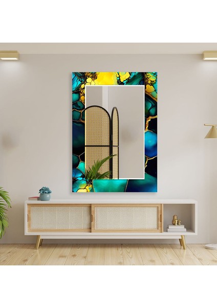 Soyut Desenli Temperli Cam Duvar Aynası