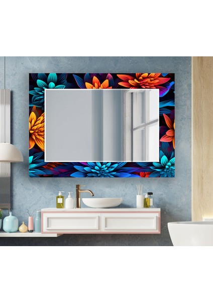 Çiçek Desenli Temperli Cam Duvar Aynası