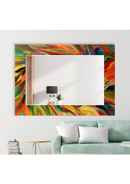 Soyut Desenli Temperli Cam Duvar Aynası