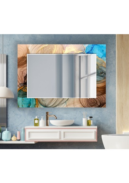 Soyut Desenli Temperli Cam Duvar Aynası