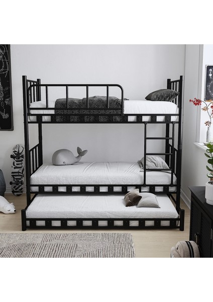 Zambak Yavrulu Genç Çocuk Odası Metal Ranza ve Karyola 90x200 Siyah fiyatları