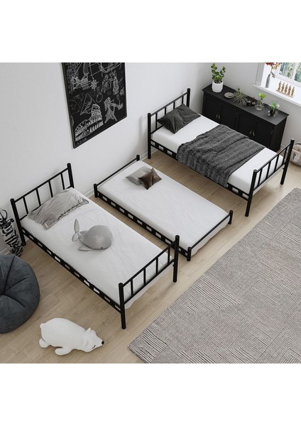 Zambak Yavrulu Genç Çocuk Odası Metal Ranza ve Karyola 90x200 Siyah modelleri