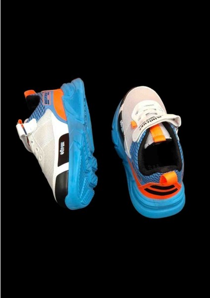 Unisex Ultra Hafif ve Ortopedik Sneaker Günlük Cırtlı Spor Ayakkabı Beyaz Mavi