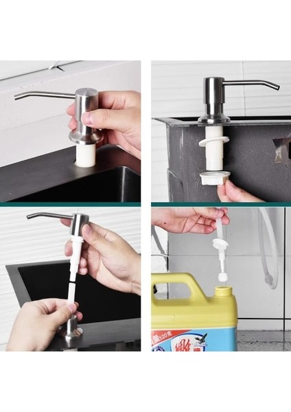 Pompa Kafası-Paslanmaz Çelik Sabunluk Uzatma Tüpü Kiti Mutfak Lavabo Sıvı Sabunluk Banyo Losyon Deterjan El Basın Pompaları (Yurt Dışından)