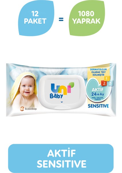 Uni Baby Aktif Sensitive Islak Mendil 12'li 1080 Yaprak