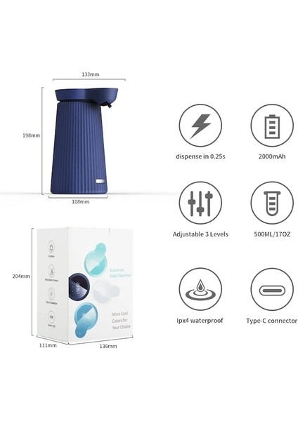 Köpük-Otomatik Köpük Sabunluk Ev Indüksiyon El Dezenfektanı Dispenseri Banyo Akıllı USB Şarj Sabunluk Zaman Göstergesi (Yurt Dışından)